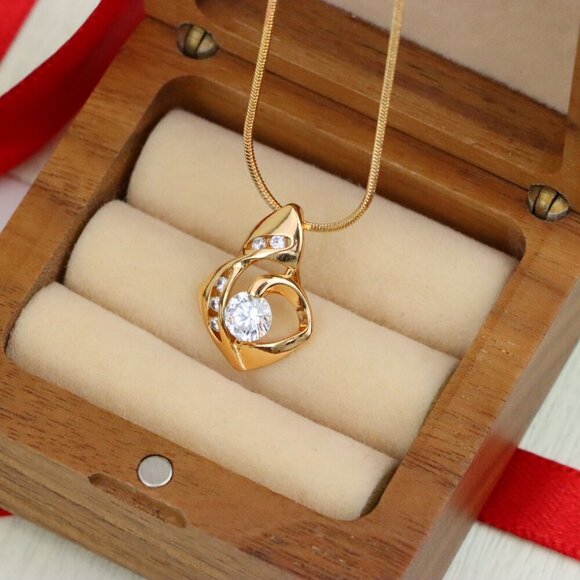 "Rose Gold Twist Pendant with Central Round Stone and Side Accents, XPPT1509 - Picture 9 of 13